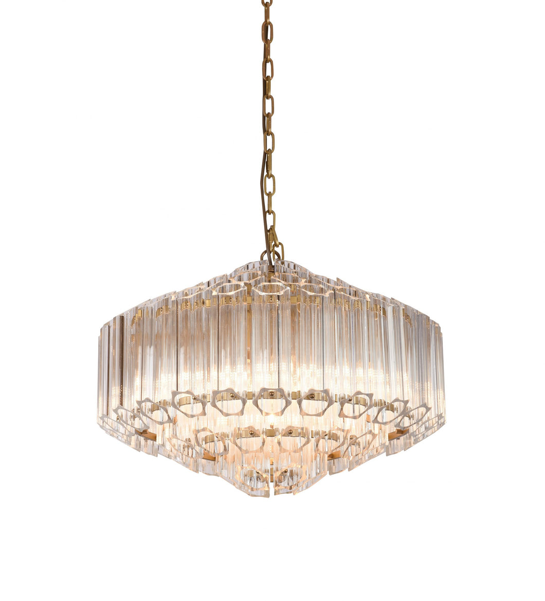 7-Light Antique Brass Chandelier With Clear Glass Rods