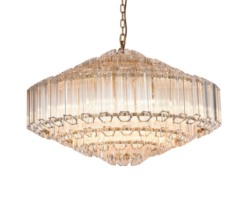 16-Light Antique Brass Chandelier With Clear Glass Rods
