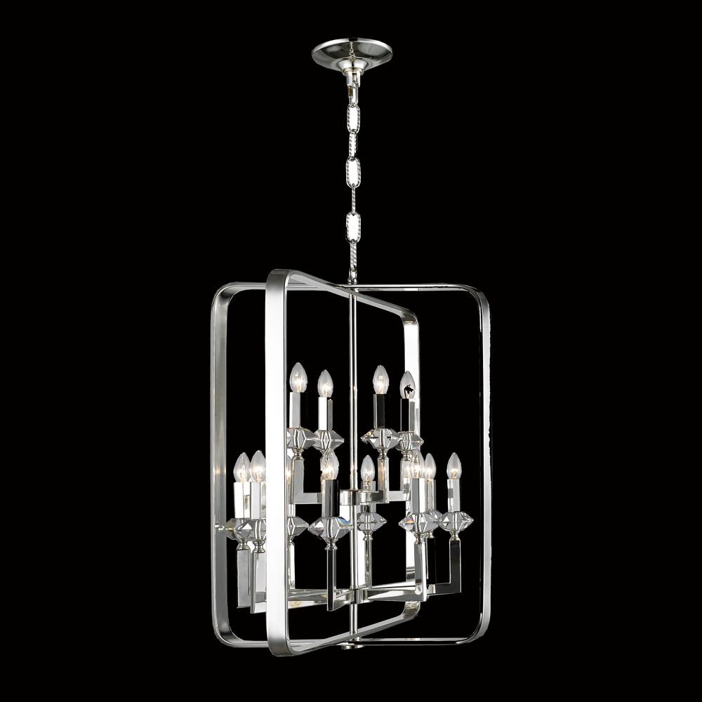 20-Light Chrome Chandelier With Clear Crystal Accents