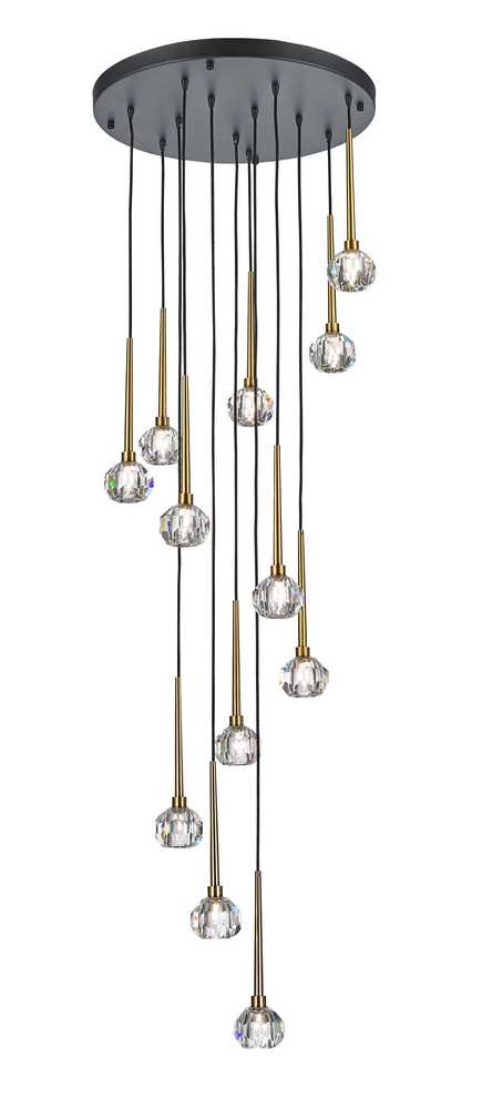 12-Light Antique Brass Chandelier With Clear Crystal Shades