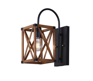 1 Light Wall Sconce with Wood Grain Brown Finish