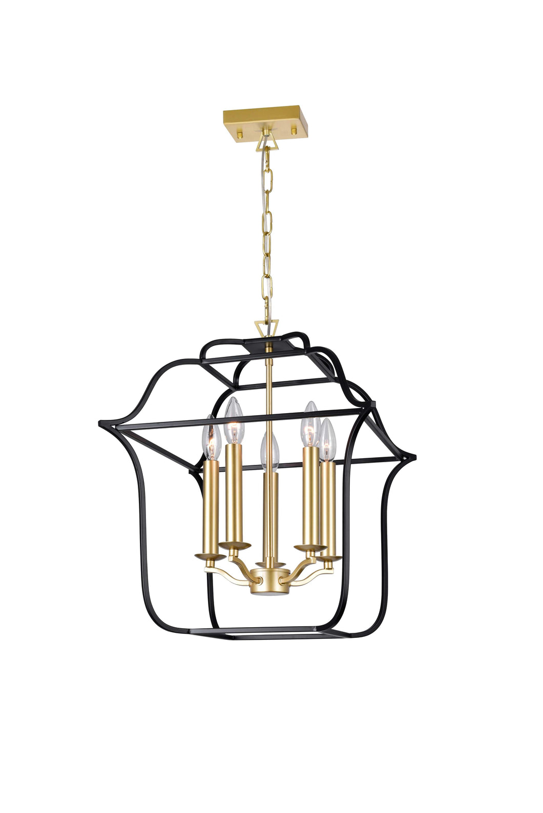 5 Light Chandelier with Satin Gold & Black Finish
