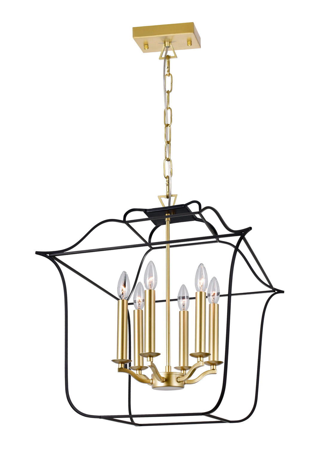 6 Light Chandelier with Satin Gold & Black Finish
