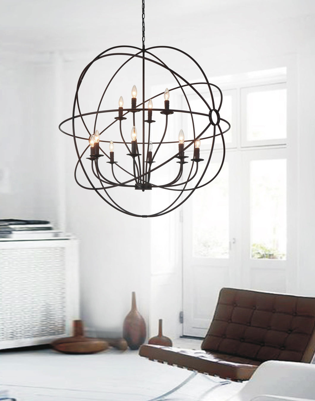 12 Light Up Chandelier with Brown finish