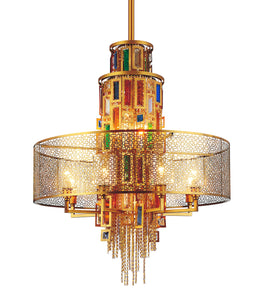 15 Light Drum Shade Chandelier with Gold finish