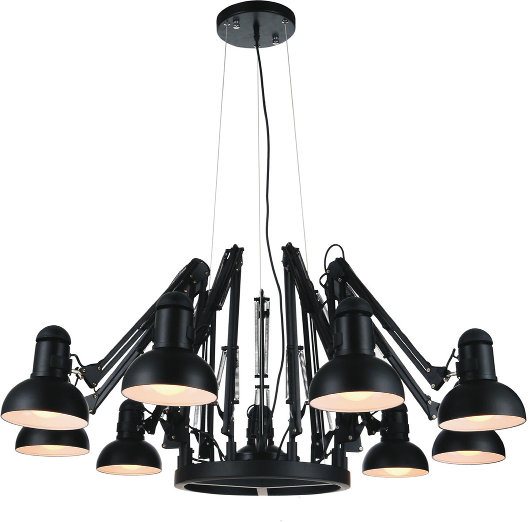 9 Light Down Chandelier with Black finish