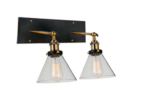 2 Light Wall Sconce with Black & Gold Brass finish