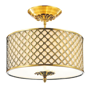 3 Light Drum Shade Flush Mount with French Gold finish