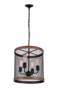 4 Light Drum Shade Chandelier with Black finish